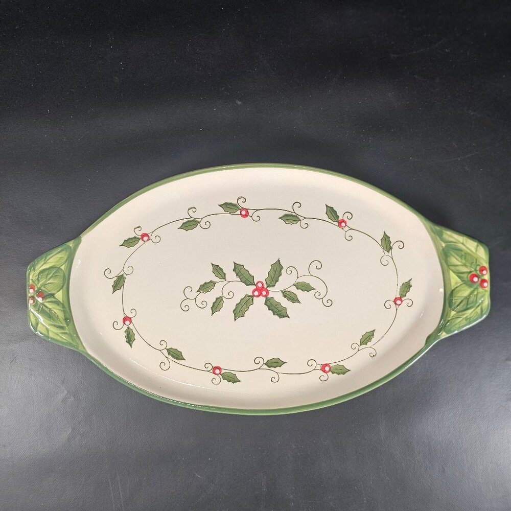 Temp-Tations Holiday Christmas Cardinal Holly Berries Oval Serving Tray/Platter